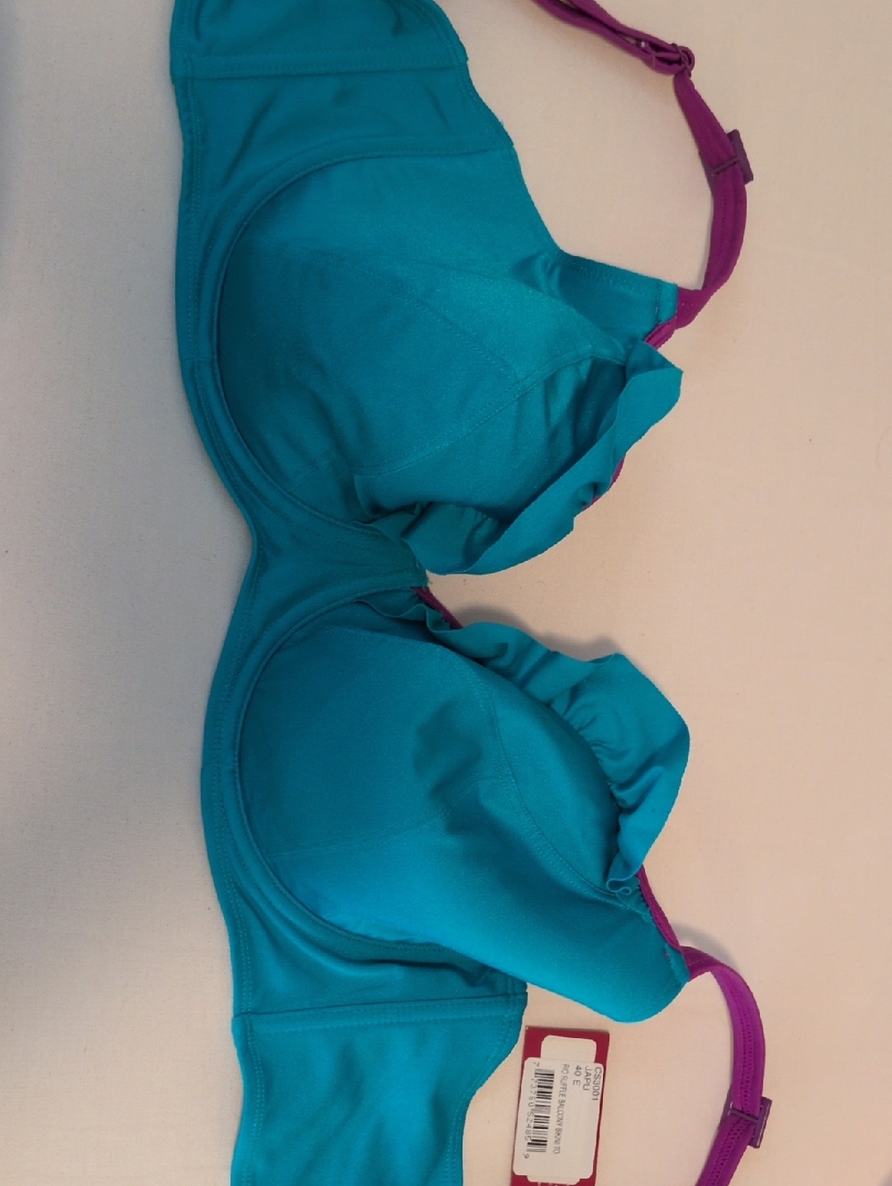 Underwire Swim Bikini Top in Turquoise with Purple Straps - Women